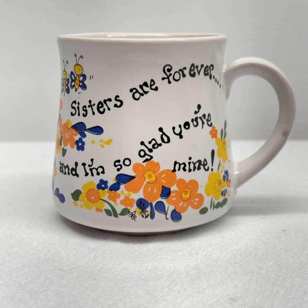 Unbrandedโ Sisters Floral Coffee Mug Women OS White Retro Bumblebee Cottagecore